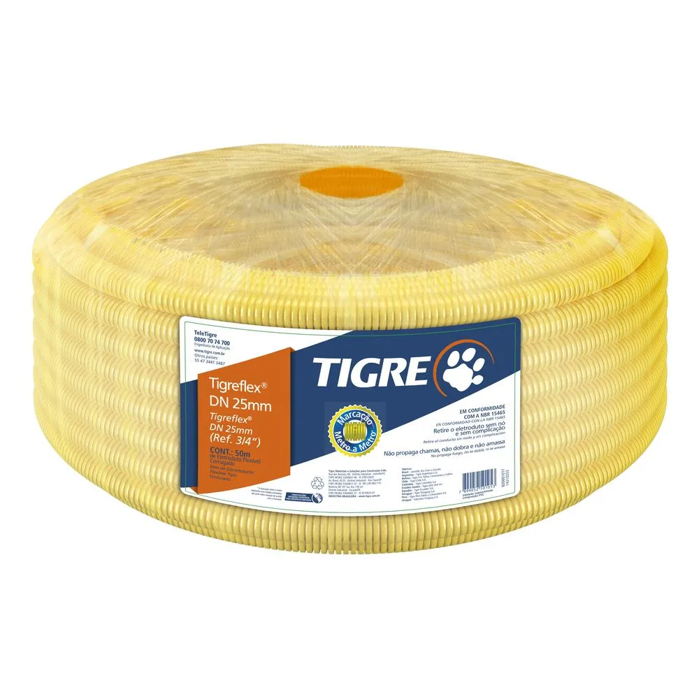 Eletroduto Corrugado pvc Amarelo Tflex 25mm 50m p/metro Tigre