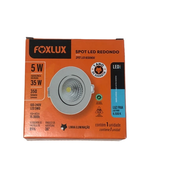 Spot LED 5W Redondo 6500k Bivolt