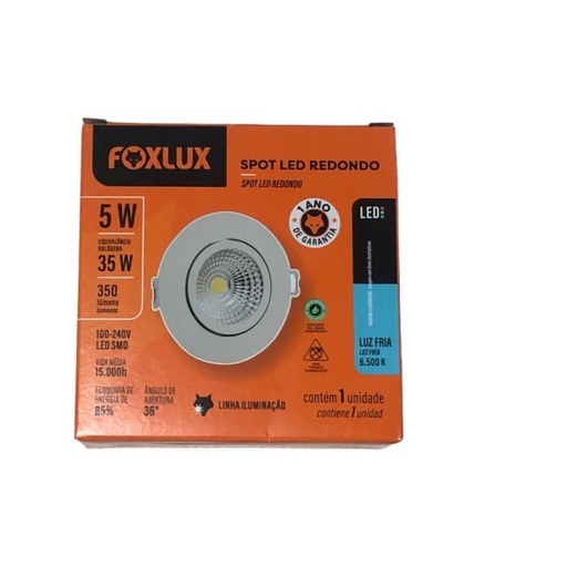Spot LED 5W Redondo 6500k Bivolt
